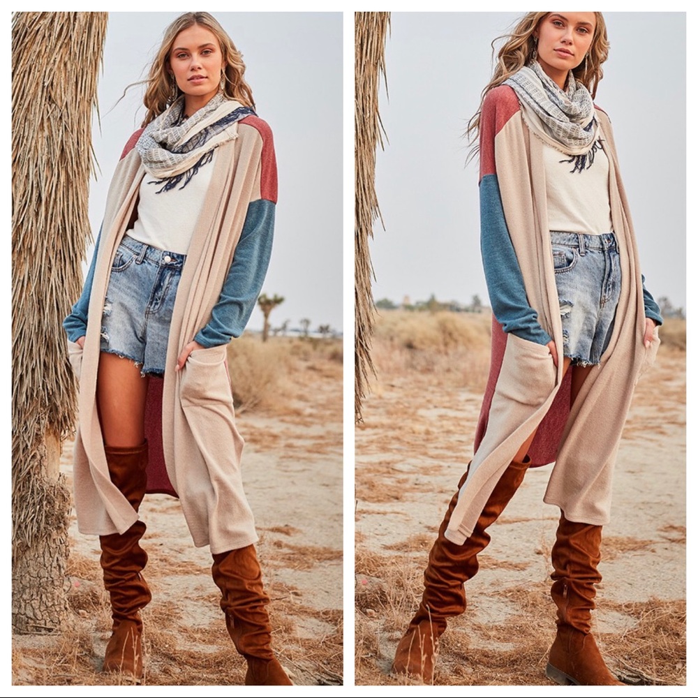 Boho chic open front pocket cardigan - Picture 2 of 6